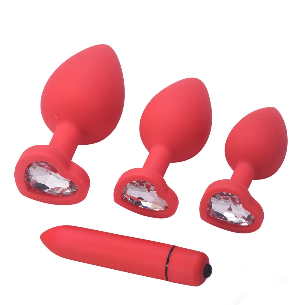 Silicone Anal Plug Set Masturbadores Jeweled Butt Plug Vagina Anal Adult, Anal Butt Plug Set Ass Sex Toys with Bullet Vibrator